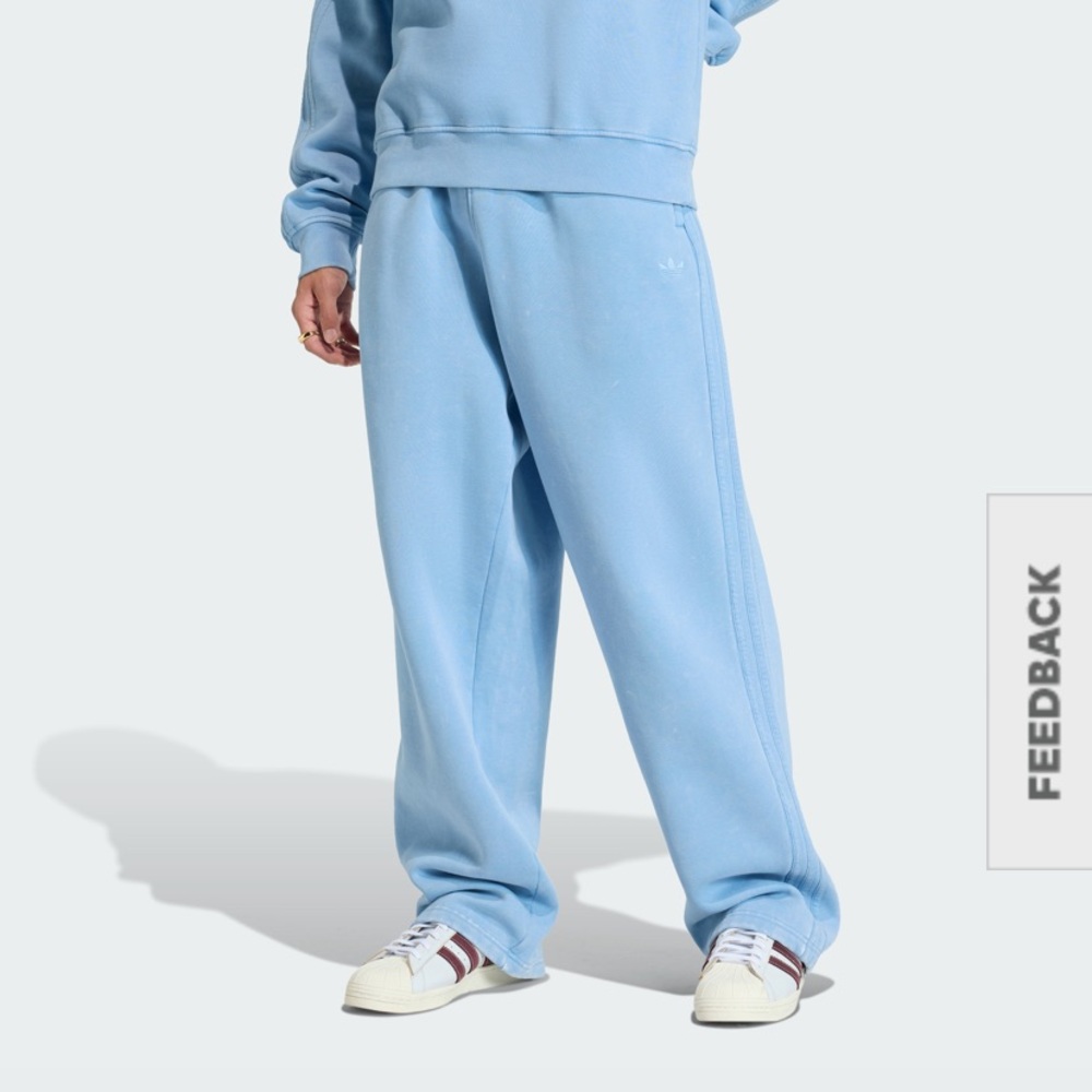 Blue-Washed trefoil zipper pockets drawstring waist L new sweatpants